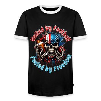 Aggressive Skull for American Football - Men's Ringer Shirt - black/white - Front - AI Model Female 172 light (172cm) & AI Model Male 178 light (178cm)