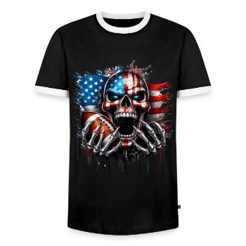 Conception de crâne patriotique football américain - T-shirt contrasté Homme - noir/blanc - Devant - AI Model Female 172 light (172cm) & AI Model Male 178 light (178cm)
