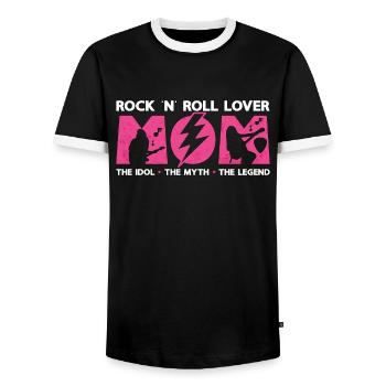 Amoureux du rock 'n' roll Maman L’idole Le guitariste - T-shirt contrasté Homme - noir/blanc - Devant - AI Model Female 172 light (172cm) & AI Model Male 178 light (178cm)