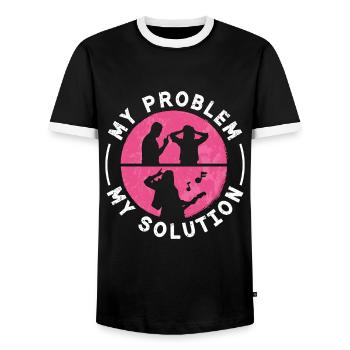 Rock N Roll My Problem My Solution Pictogram Mom - Men's Ringer Shirt - black/white - Front - AI Model Female 172 light (172cm) & AI Model Male 178 light (178cm)