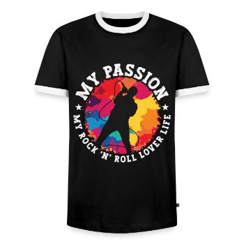 Rock N Roll Ma passion Mon Rock 'N' Roll Musique des années 80 - T-shirt contrasté Homme - noir/blanc - Devant - AI Model Female 172 light (172cm) & AI Model Male 178 light (178cm)
