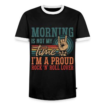 Rock n Roll Morning n’est pas mon heure Rock classique - T-shirt contrasté Homme - noir/blanc - Devant - AI Model Female 172 light (172cm) & AI Model Male 178 light (178cm)