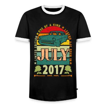 July 2017 birthday gift. July 2017. - Men's Ringer Shirt - black/white - Front - AI Model Female 172 light (172cm) & AI Model Male 178 light (178cm)