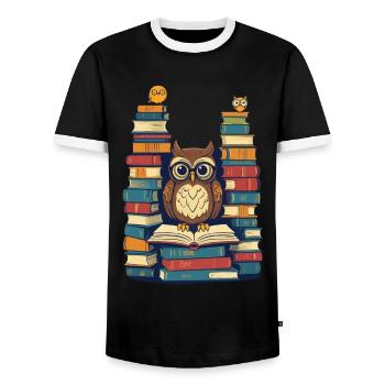 Bücher Eule Für Eulen Liebhaber Leseratte - Männer Kontrast-T-Shirt - Schwarz/Weiß - Vorne - AI Model Female 172 light (172cm) & AI Model Male 178 light (178cm)