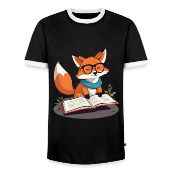 Renard mignon amoureux des livres avec des lunettes - T-shirt contrasté Homme - noir/blanc - Devant - AI Model Female 172 light (172cm) & AI Model Male 178 light (178cm)