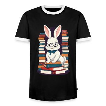 Reading bunny Enthusiastic book lover - Men's Ringer Shirt - black/white - Front - AI Model Female 172 light (172cm) & AI Model Male 178 light (178cm)