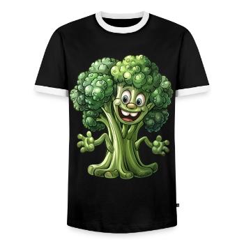 Broccoli Vegan - Men's Ringer Shirt - black/white - Front - AI Model Female 172 light (172cm) & AI Model Male 178 light (178cm)