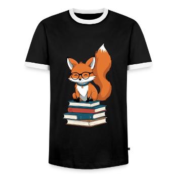 Cute Book Lover Funny Books Fox - Men's Ringer Shirt - black/white - Front - AI Model Female 172 light (172cm) & AI Model Male 178 light (178cm)