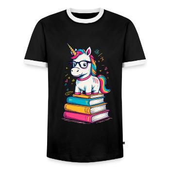 Cute Unicorn Bookworm Magical Unicorns - Men's Ringer Shirt - black/white - Front - AI Model Female 172 light (172cm) & AI Model Male 178 light (178cm)