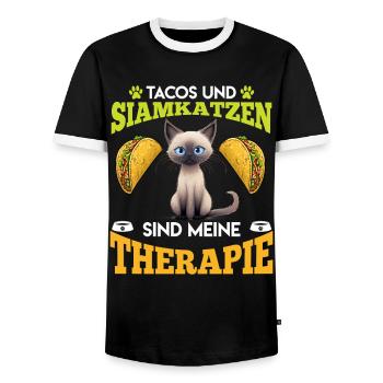 TACOS AND SIAMESE CATS ARE MY THERAPY Fun - Men's Ringer Shirt - black/white - Front - AI Model Female 172 light (172cm) & AI Model Male 178 light (178cm)