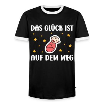 Mothers-to-be HAPPINESS IS ON THE WAY - Men's Ringer Shirt - black/white - Front - AI Model Female 172 light (172cm) & AI Model Male 178 light (178cm)