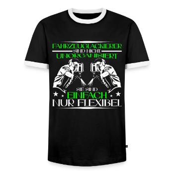 Vehicle painters are flexible painters - Men's Ringer Shirt - black/white - Front - AI Model Female 172 light (172cm) & AI Model Male 178 light (178cm)