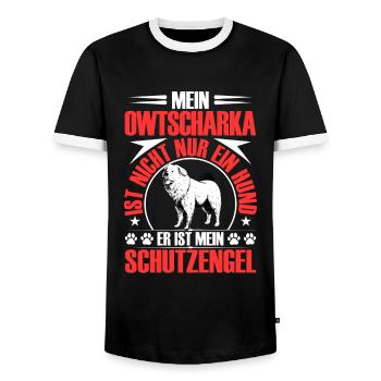 Ovcharka me protège Ovcharka caucasien - T-shirt contrasté Homme - noir/blanc - Devant - AI Model Female 172 light (172cm) & AI Model Male 178 light (178cm)