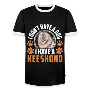 I have a Wolfspitz Keeshond - Men's Ringer Shirt - black/white - Front - AI Model Female 172 light (172cm) & AI Model Male 178 light (178cm)