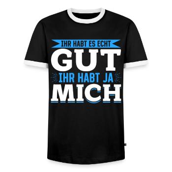 Ihr habt es echt gut – ihr habt ja mich - Männer Kontrast-T-Shirt - Schwarz/Weiß - Vorne - AI Model Female 172 light (172cm) & AI Model Male 178 light (178cm)