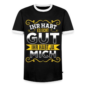 Ihr habt es echt gut – ihr habt ja mich - Männer Kontrast-T-Shirt - Schwarz/Weiß - Vorne - AI Model Female 172 light (172cm) & AI Model Male 178 light (178cm)