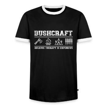 Bushcraft Parce que la thérapie coûte cher - T-shirt contrasté Homme - noir/blanc - Devant - AI Model Female 172 light (172cm) & AI Model Male 178 light (178cm)