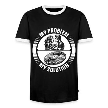 Disques vinyles Mon problème Mon pictogramme Papa Maman - T-shirt contrasté Homme - noir/blanc - Devant - AI Model Female 172 light (172cm) & AI Model Male 178 light (178cm)