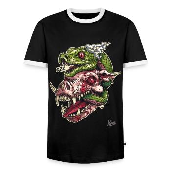 Crâne de serpent à tête de cochon zombie - T-shirt contrasté Homme - noir/blanc - Devant - AI Model Female 172 light (172cm) & AI Model Male 178 light (178cm)