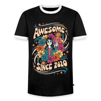 Vintage 2020's Hippie Birthday Retro Floral - Men's Ringer Shirt - black/white - Front - AI Model Female 172 light (172cm) & AI Model Male 178 light (178cm)