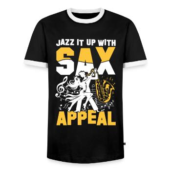 Jazz It Up With Sax Appeal - Männer Kontrast-T-Shirt - Schwarz/Weiß - Vorne - AI Model Female 172 light (172cm) & AI Model Male 178 light (178cm)