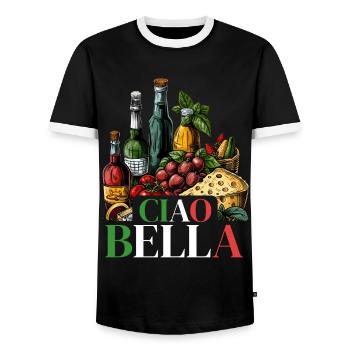Ciao Bella - Men's Ringer Shirt - black/white - Front - AI Model Female 172 light (172cm) & AI Model Male 178 light (178cm)