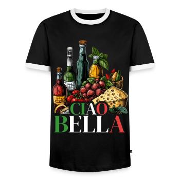 Ciao Bella - Men's Ringer Shirt - black/white - Front - AI Model Female 172 light (172cm) & AI Model Male 178 light (178cm)