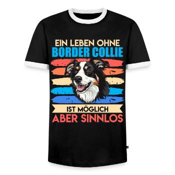 Border Collie UNE VIE SANS BORDER COLLIE INUTILE - T-shirt contrasté Homme - noir/blanc - Devant - AI Model Female 172 light (172cm) & AI Model Male 178 light (178cm)