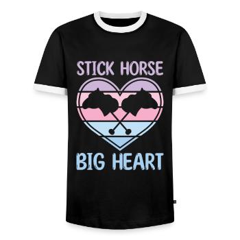 Stick Horse Big Heart - Hobby Horse Steckenpferd - Men's Ringer Shirt - black/white - Front - AI Model Female 172 light (172cm) & AI Model Male 178 light (178cm)