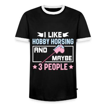 I Like Hobby Horsing & 3 People - Hobby Horse - Men's Ringer Shirt - black/white - Front - AI Model Female 172 light (172cm) & AI Model Male 178 light (178cm)