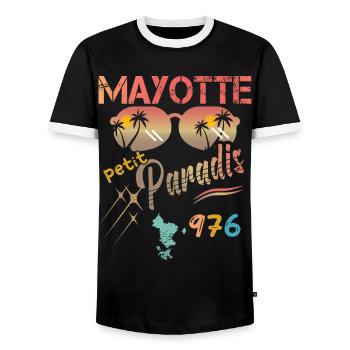 Geschenkidee Grafikdesign Karte von Mayotte 976 - Männer Kontrast-T-Shirt - Schwarz/Weiß - Vorne - AI Model Female 172 light (172cm) & AI Model Male 178 light (178cm)