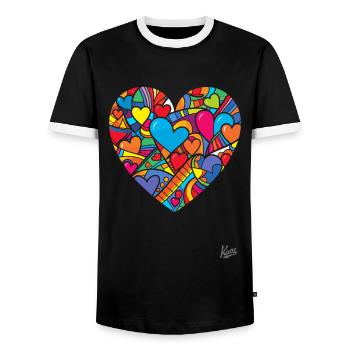 Hearts in the heart: Love to the power of ten - Men's Ringer Shirt - black/white - Front - AI Model Female 172 light (172cm) & AI Model Male 178 light (178cm)