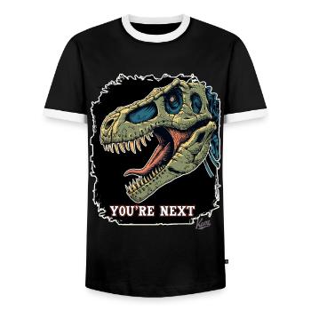 Super Aggressiver Rex Dinosaurier: Du bist Nächste - Männer Kontrast-T-Shirt - Schwarz/Weiß - Vorne - AI Model Female 172 light (172cm) & AI Model Male 178 light (178cm)