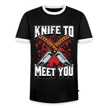 Blade Forging Knife To Meet You Blade Crafting - Men's Ringer Shirt - black/white - Front - AI Model Female 172 light (172cm) & AI Model Male 178 light (178cm)