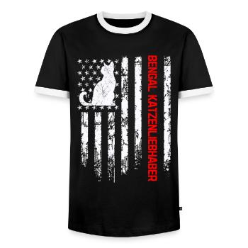 Propriétaire de chat Bengal BENGAL CAT LOVER - T-shirt contrasté Homme - noir/blanc - Devant - AI Model Female 172 light (172cm) & AI Model Male 178 light (178cm)
