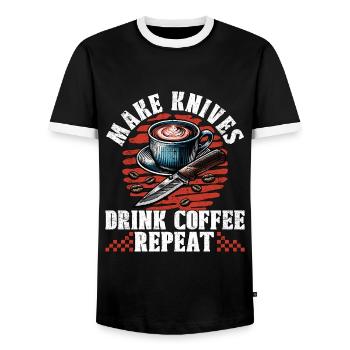 Blade Forging Make Knives Drink Coffee Ironsmith - Männer Kontrast-T-Shirt - Schwarz/Weiß - Vorne - AI Model Female 172 light (172cm) & AI Model Male 178 light (178cm)