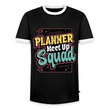 Events Coordinator Planner Meet Up Squad Organizer - Männer Kontrast-T-Shirt - Schwarz/Weiß - Vorne - AI Model Female 172 light (172cm) & AI Model Male 178 light (178cm)