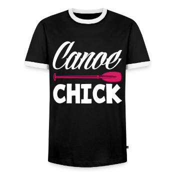Canoe Woman Girl Women - Men's Ringer Shirt - black/white - Front - AI Model Female 172 light (172cm) & AI Model Male 178 light (178cm)
