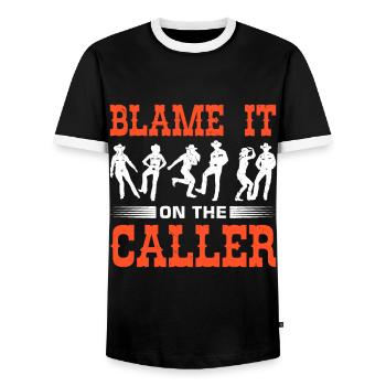 Funny Square Dance Saying - Men's Ringer Shirt - black/white - Front - AI Model Female 172 light (172cm) & AI Model Male 178 light (178cm)
