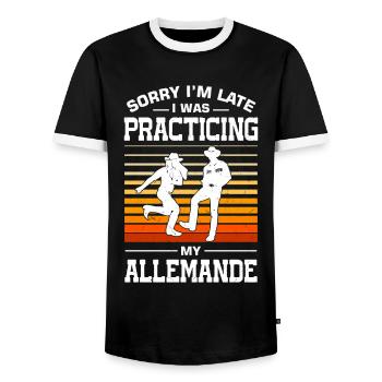 Funny Square Dance Saying - Men's Ringer Shirt - black/white - Front - AI Model Female 172 light (172cm) & AI Model Male 178 light (178cm)