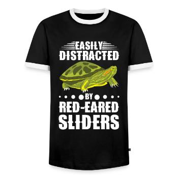 Red-eared Turtle Turtle - Men's Ringer Shirt - black/white - Front - AI Model Female 172 light (172cm) & AI Model Male 178 light (178cm)
