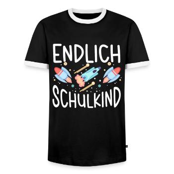 School 1st Grade - Men's Ringer Shirt - black/white - Front - AI Model Female 172 light (172cm) & AI Model Male 178 light (178cm)