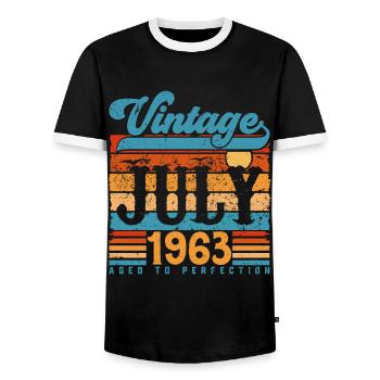 Juli 1963, Juli 1963 Geburtstagsgeschenk. - Männer Kontrast-T-Shirt - Schwarz/Weiß - Vorne - AI Model Female 172 light (172cm) & AI Model Male 178 light (178cm)