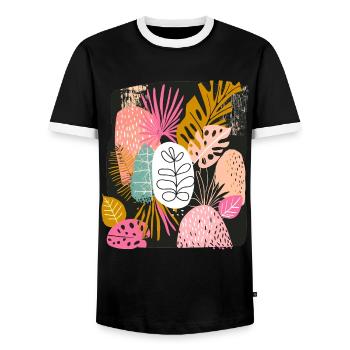 Bunte Tropische Blätter Abstrakte Kunst - Männer Kontrast-T-Shirt - Schwarz/Weiß - Vorne - AI Model Female 172 light (172cm) & AI Model Male 178 light (178cm)