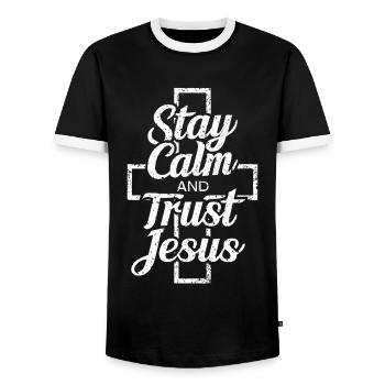 Bleib Ruhig und Vertrau Jesus Christliche Aussage - Männer Kontrast-T-Shirt - Schwarz/Weiß - Vorne - AI Model Female 172 light (172cm) & AI Model Male 178 light (178cm)