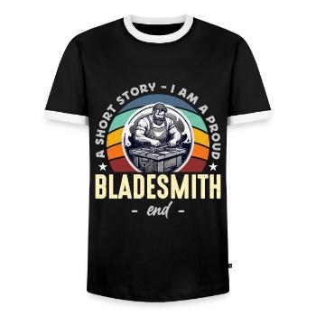 Bladesmith A Short Story I Am A Proud Metal Artist - Men's Ringer Shirt - black/white - Front - AI Model Female 172 light (172cm) & AI Model Male 178 light (178cm)