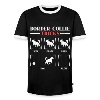 TOURS DE BORDER COLLIE Sture Chiens Border Collie - T-shirt contrasté Homme - noir/blanc - Devant - AI Model Female 172 light (172cm) & AI Model Male 178 light (178cm)