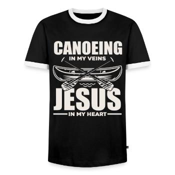 Canoe Jesus Christian Christians - Men's Ringer Shirt - black/white - Front - AI Model Female 172 light (172cm) & AI Model Male 178 light (178cm)