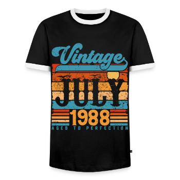 July 1988, July 1988 Birthday Gift. - Men's Ringer Shirt - black/white - Front - AI Model Female 172 light (172cm) & AI Model Male 178 light (178cm)