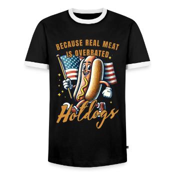 Funny meat pun in - Men's Ringer Shirt - black/white - Front - AI Model Female 172 light (172cm) & AI Model Male 178 light (178cm)